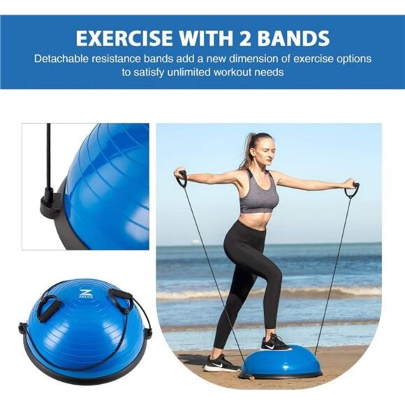 ZELUS Balance Ball Trainer with Resistance Bands and Foot Pump, Inflatable Yoga - Picture 2 of 7